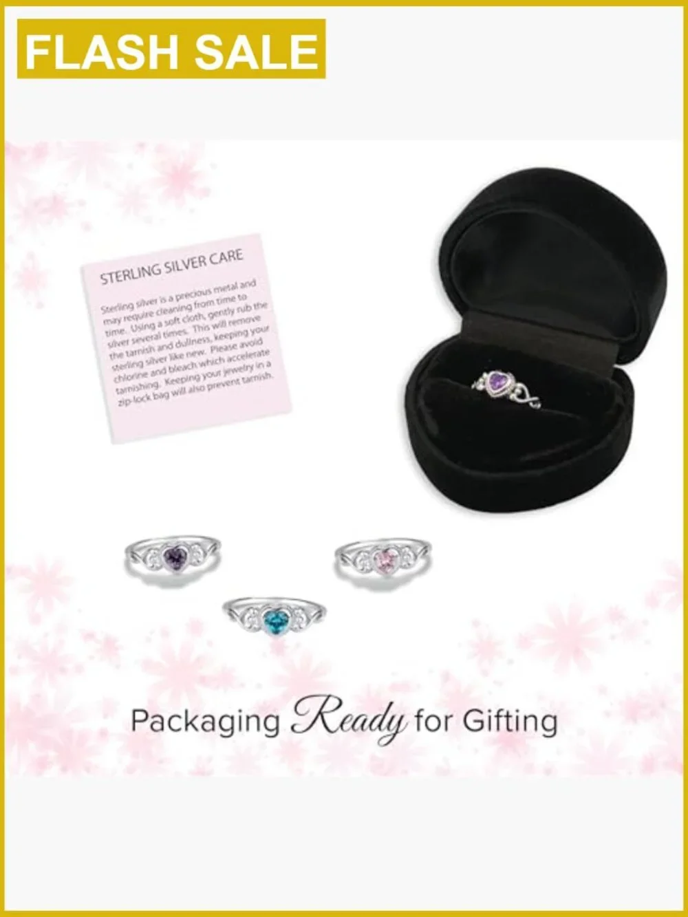 Sterling Silver Simulated CZ Heart Birthstone Ring for Girls - 925